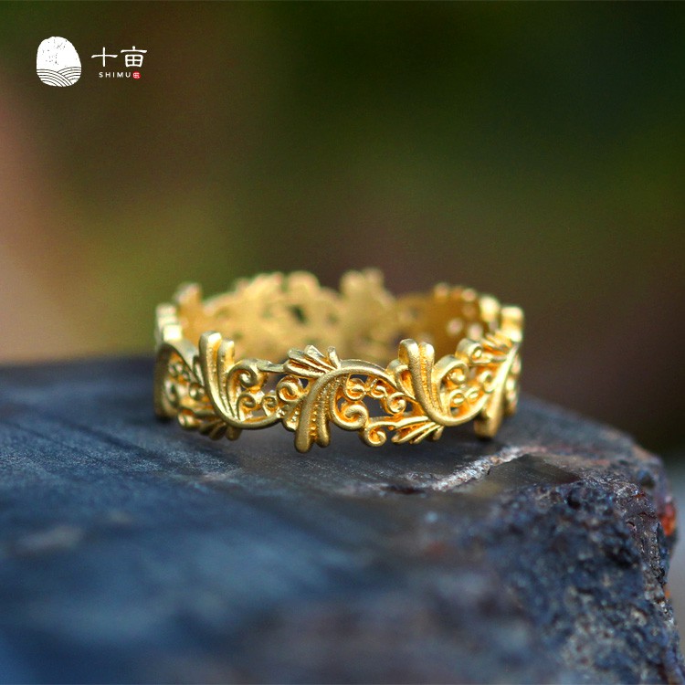 เครื่องประดับสิบเอเคอร์แหวนทองที่กำหนดเองหญิงแกะสลักดอกไม้ 999 หางทองแท้แหวนนิ้วชี้ทองแท้ของขวัญวันวาเลนไทน์ของขวัญวันเ