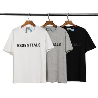 ESSENTIALS ใหม่ unisex หลวมโลโก้พิมพ์เสื้อยืดแขนสั้นผ้าฝ้าย