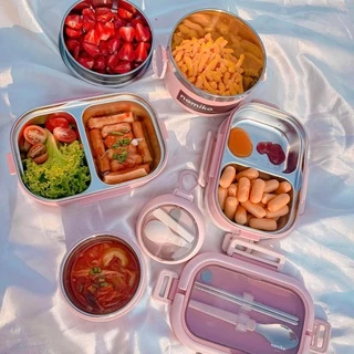 Namiko เซตกล่องอาหารสไตล์เกาหลี กล่องข้าว 2 ชั้น พร้อมถ้วยซุปสเตนเลส Food Grade