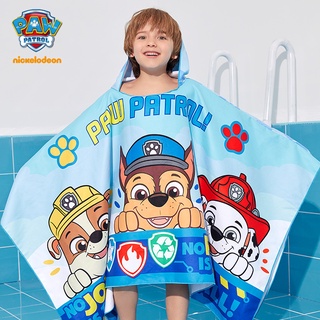 PAW Patrol ผ้าเช็ดตัวเด็ก เสื้อคลุมตัวการ์ตูน มีฮู้ด ดูดซับน้ำได้ เสื้อคลุมอาบน้ำว่ายน้ำแห้งเร็ว เด็กชาย ผ้าขนหนูชายหาดแบบพกพาริมทะเล