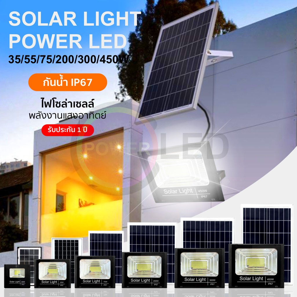 450w 300w 200w 75w 55w ไฟ LED แสงสีขาว แผงโซลาร์เซลล์ โคมไฟโซลาร์เซลล์ Solar light ไฟโซล่าเซลล์ Solar Cell กันน้ำ รีโมท