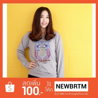 เสื้อแขนยาว Sweater ปัก ลายนกฮูก ผ้านุ่ม COTTON 100%