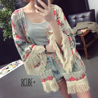 Hippie fringe chiffon open cardigan