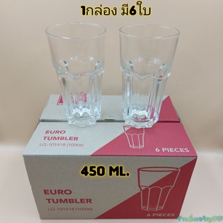 (กล่อง6ใบ)แก้วใสทรงสูง ใส่น้ำดื่ม LUCKYGLASS  EURO TUMBLER LG-101418(10006)