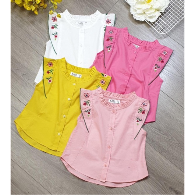 SIZE 3-14 GIRLS SHIRT WITH QUEEN COLLAR EMBROIDERED KATA BRAND