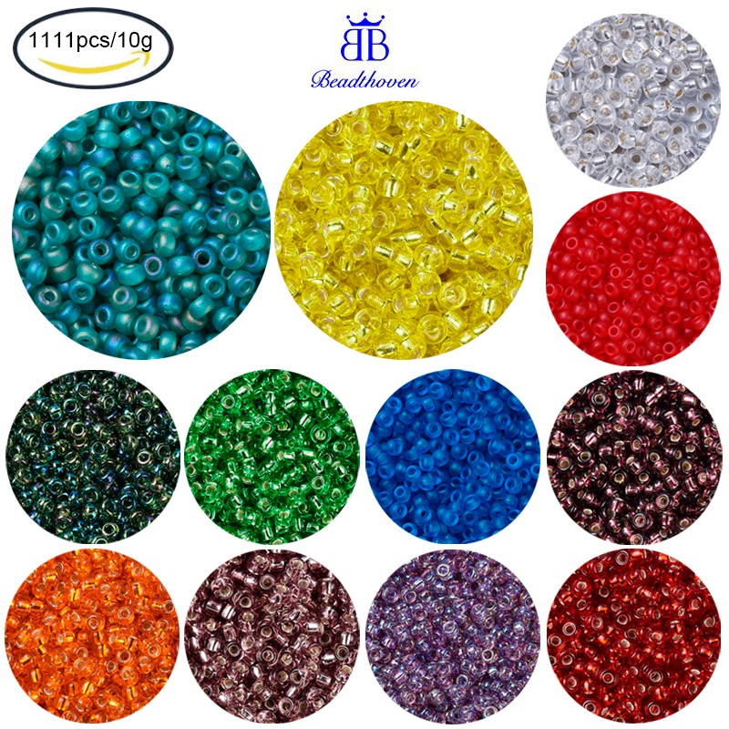 Beadthoven 1111PCS Round Rocailles Beads Japanese Seed Beads  Dyed Transparent 2x1.3mm Hole: 0.8mm