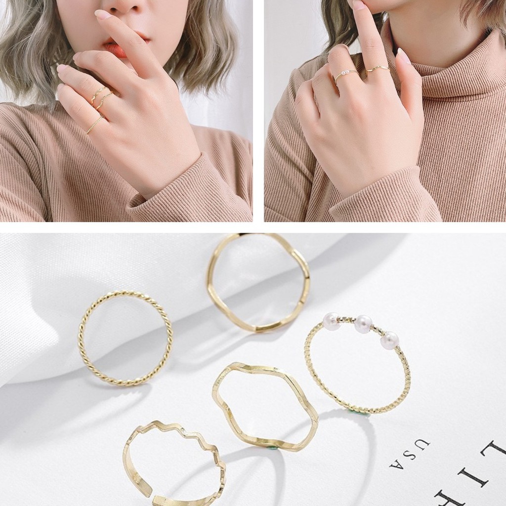 (5 ชิ้น) แหวนแฟชั่น แหวนสแตนเลส แหวนแฟชั่นผู้หญิง