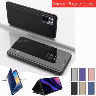 Luxury Case For Xiomi Xiaomi Redmi Note10 Note 10 Pro 10Pro 5G 10s 9T note9t redmi9t 4G Mirror Translucent Smart View Flip Phone Case Back Cover Casing With Stand