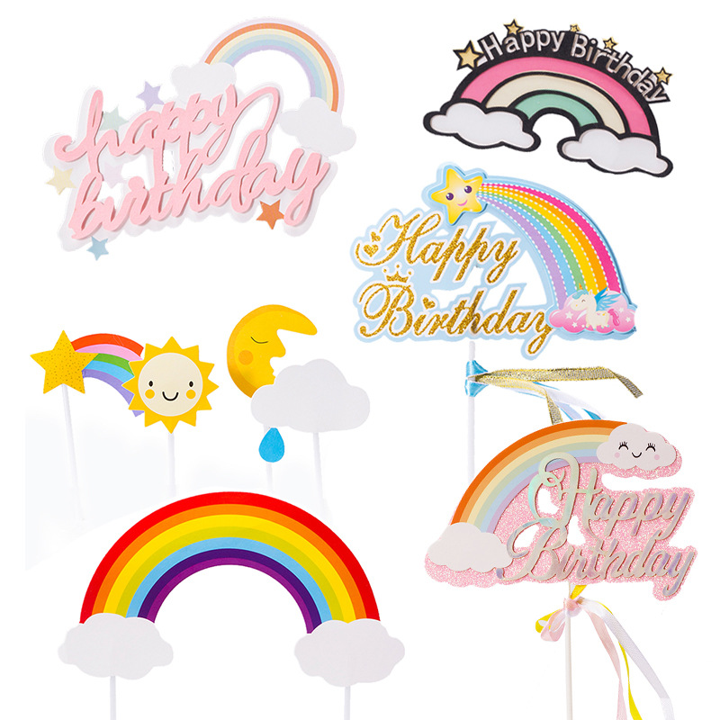 ป้ายปักเค้ก Happy Birthday สายรุ้ง