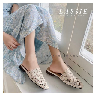 ราคาRarin [ Lassie ] รองเท้าเปิดส้นลูกไม้ หวานๆ สไตล์คาเฟ่ ** เท้าอวบ/เท้ากว้าง บวกเพิ่ม**