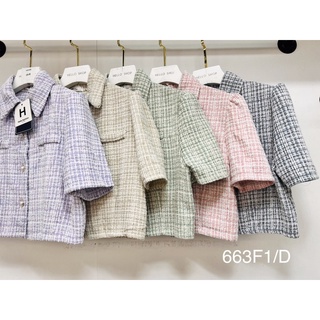 🌸พร้อมส่งจากไทย🌸 เสื้อแขนสั้นคอปกผ้าทวิตกระดุมมุกผ่าหน้าสามารถแกะใช้งานได้จริงแต่งดีเทลกระเป๋าหลอก 2 ข้างทรงสวยๆเก๋ๆ