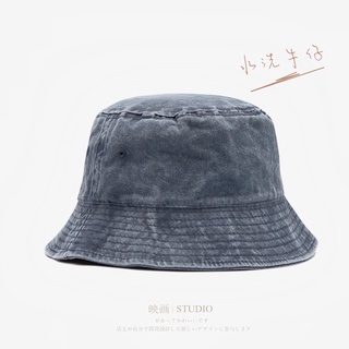 หมวกกันแดดผ้ายีนส์สไตล์เกาหลีวินเทจสําหรับผู้ชาย bucket hat