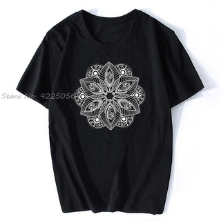 เสื้อยืดผ้าฝ้ายพิมพ์ลายขายดี เสื้อยืดคอกลม พิมพ์ลาย Mandala Hinduism Cosmos Balance Yoga Boho Festival Hamsa Hand Summer