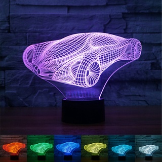 Super Car โคมไฟตั้งโต๊ะอะคริลิค LED 3D ไล่โทนสี 7 สี สําหรับตกแต่งบ้าน รถยนต์