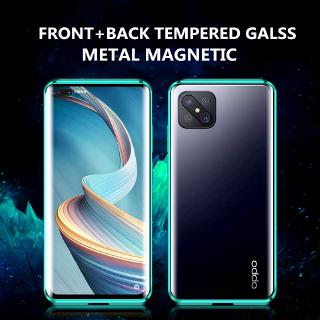 OPPO A92S/A92/A52/A91/F15 /A31/A8 Cases Flip Metal Magnetic Front Back Clear Tempered Glass Back cover Phone Casing Shockproof