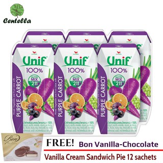 Unif PURPLE CARROT 100% 200 ml x6 pc Free Bon Vanilla-Chocolate Vanilla Cream Sandwich Pie 12 sachets 240 gram