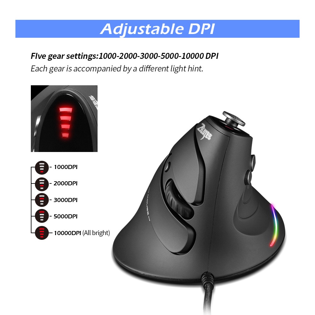 ZELOTES Gaming Mouse C-10 5 Modes 10000DPI Upright Optical RGB LED ...