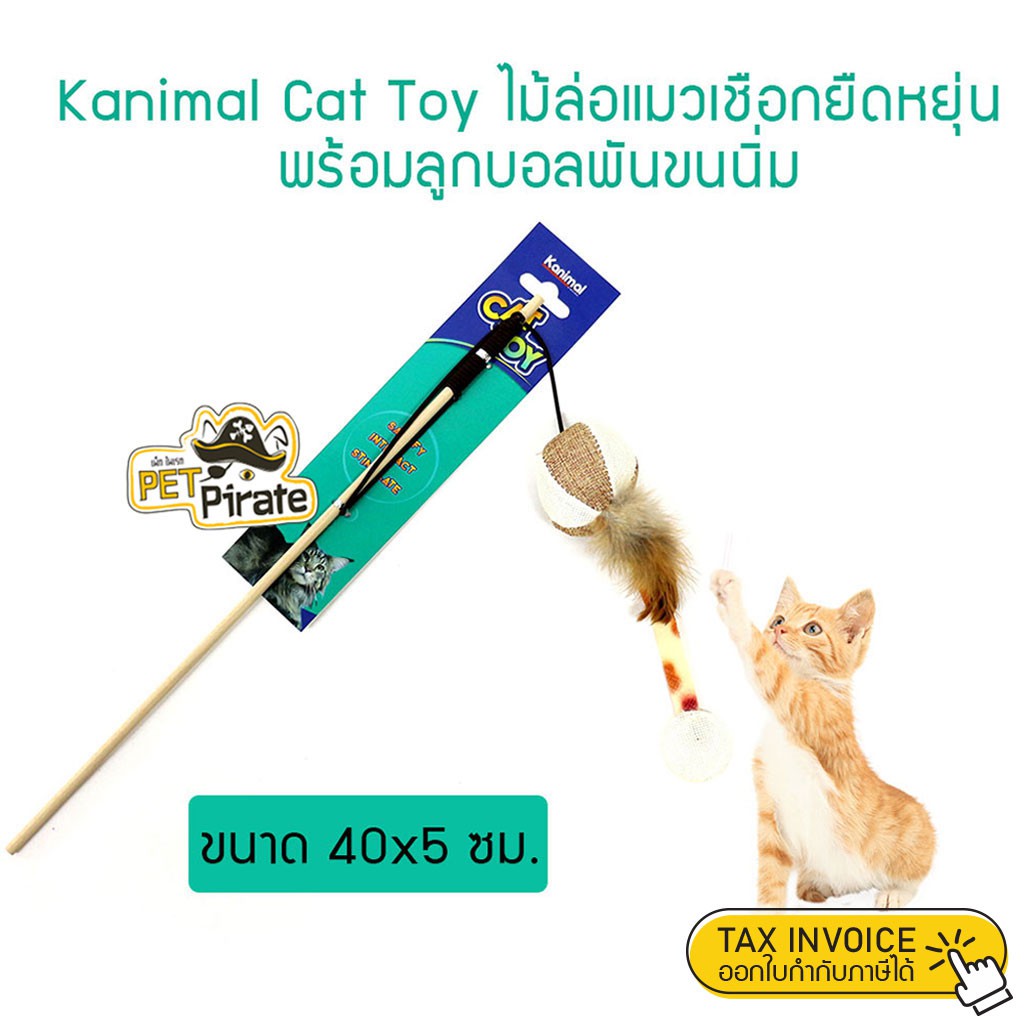 Kanimal Cat Toy ของเล่นแมว ไม้ล่อแมวเชือกยืดหยุ่น พร้อมลูกบอลพันขนนิ่ม (ขนาด 40x5 ซม.) ทาสแมวไม่ควรพลาด !!