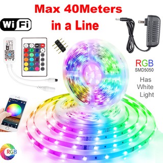 ไฟตกแต่งห้อง ไฟแถบ LED 10 ม. 15 ม. 20 ม.  25 ม. 30 ม. 40 ม. ในไลน์ RGB 5050 แถบ LED สมาร์ท WiFi เปลี่ยนสีของแสงซิงค์เพลงพร้อมรีโมทสำหรับโคมไฟในบ้านเพดานทีวีห้องครัวปาร์ตี้