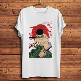 ขายดี!เสื้อยืดแขนสั้นลําลอง พิมพ์ลายการ์ตูนอนิเมะโจรสลัด Roronoa Zoro สีขาว สไตล์สตรีท สําหรับผู้ชาย และผู้หญิงS-5XL