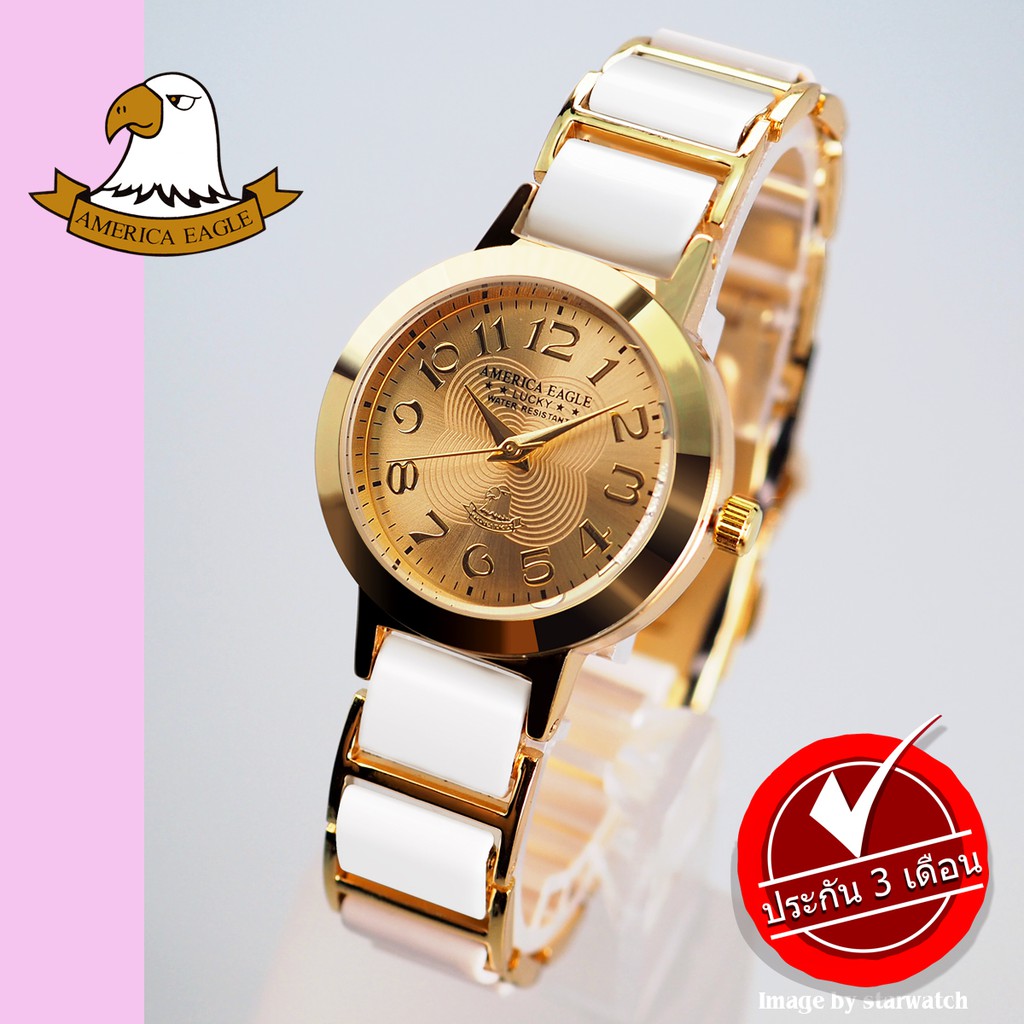 นาฬิกา AMERICA EAGLE สำหรับผู้หญิง สายสแตนเลส รุ่น AE037L –  WhiteGold/ Gold