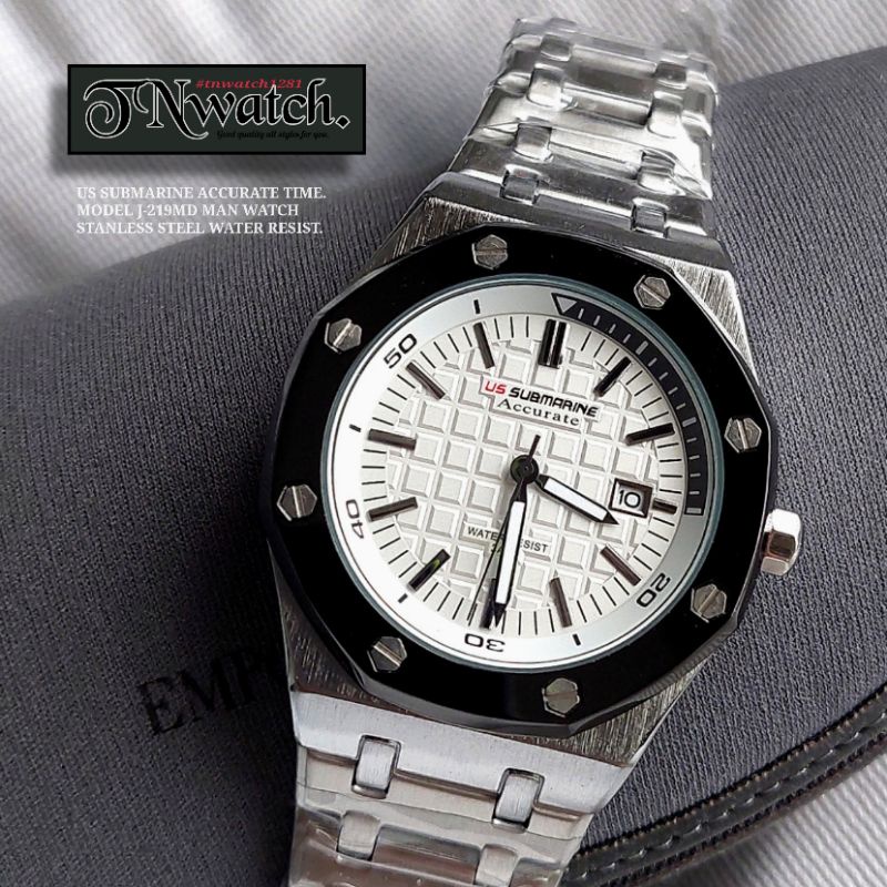 us submarine รุ่น J-219MD นาฬิกาข้อมือผู้ชายสแตนเลสกันน้ำมีวันที่ของแท้100%