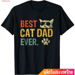 เสื้อยืดผ้าฝ้ายพิมพ์ลายขายดีเสื้อผ้ามีสไตล์TheBeauty ใหม่ แมว น่าสนใจ น่ารัก  Vintage Best Cat Dad Ever T-Shirt Cat Dadd