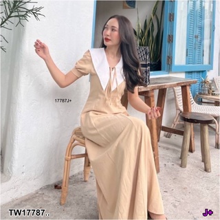 PP17787 เดรสยาว คอปกบัว แขนตุ๊กตา ..