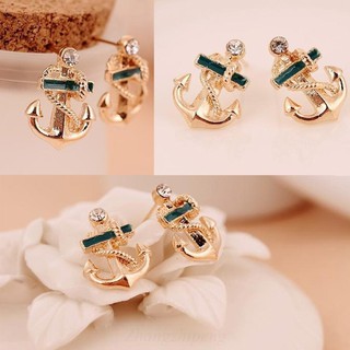 Anchor Sailor Magic Stud Pair Vogue Crystal Gift Girl Ear Chic