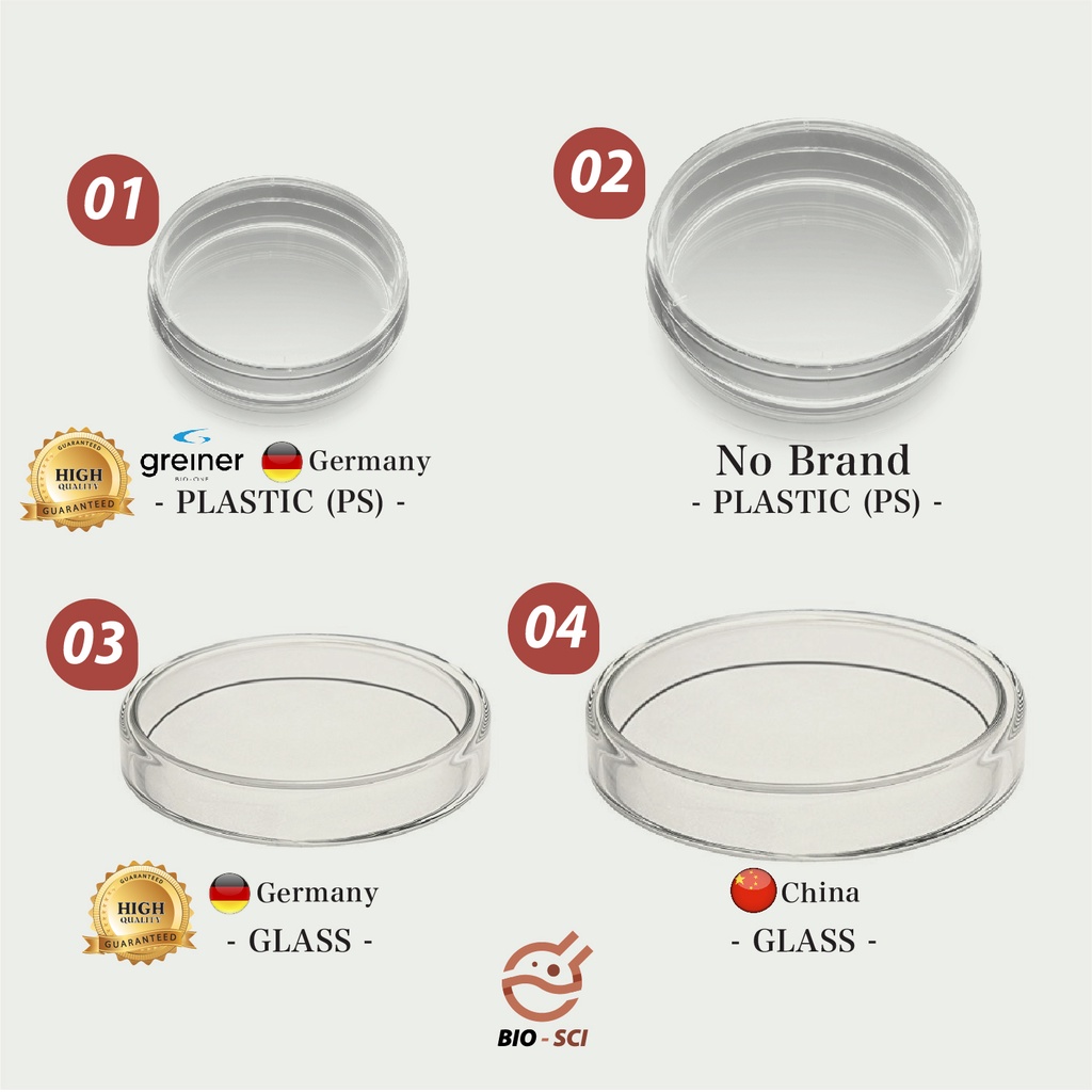 จานเพาะเชื้อพลาสติก/แก้ว (ฆ่าเชื้อแล้ว) มีขนาดให้เลือก Petri Dish อ่านรายละเอียดก่อนสั่งสินค้า