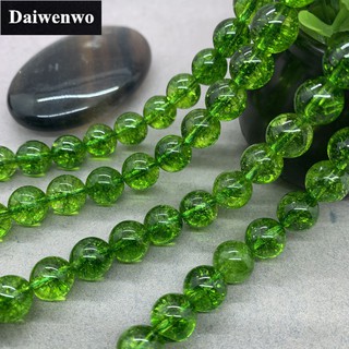 Olive Green Cracked Crystal Beads สีเขียวมะกอกแตกคริสตัลลูกปัดหินรอบ 6-12 มิลลิเมตรพลอยหลวม Spacer DIY