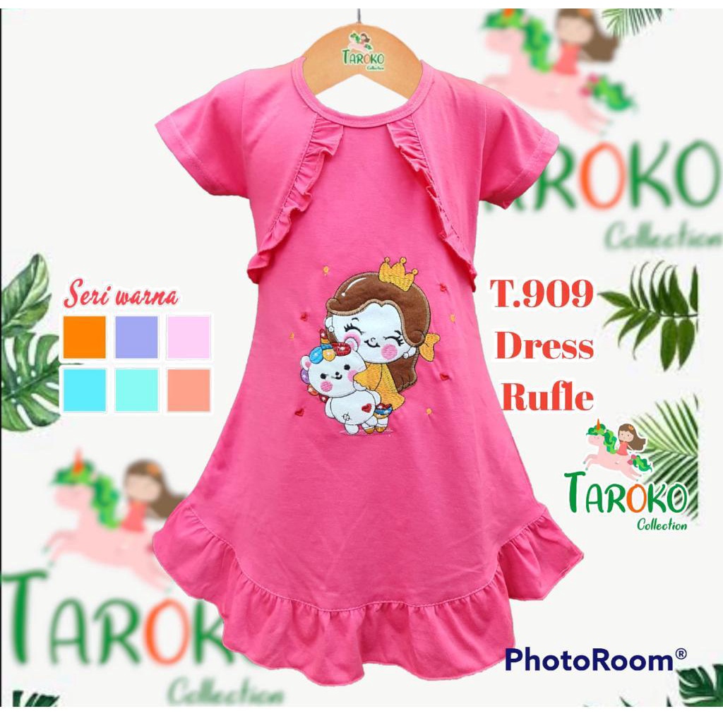 ชุดเดรสเด็กผู้หญิง Taroko พร้อม BTS Pony Motif Viral Taroko Ruffle ชุดเด็ก 2-6 ปี