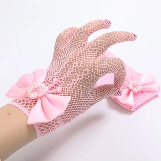 ถุงมือตาข่ายเด็กมีโบร์สำหรับผู้หญิง แฟชั่นสำหรับเจ้าสาว