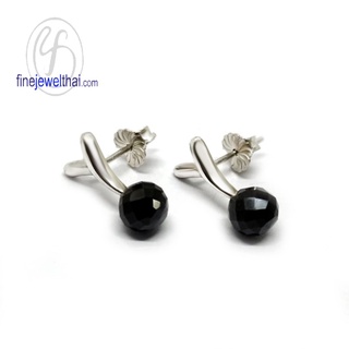 Finejewelthai-ต่างหูนิล-ต่างหูเงินแท้-นิล-พลอยประจำเดือนเกิด-Black-Spinel-Onyx-Silver-Earring-E1022on00