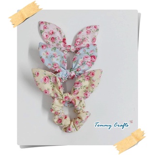 ยางรัดผมหูกระต่าย โดนัทรัดผม ผ้าคอตตอน ลายดอกไม้วินเทจ สีพาสเทล Bunny Ears cotton Hair scrunchies