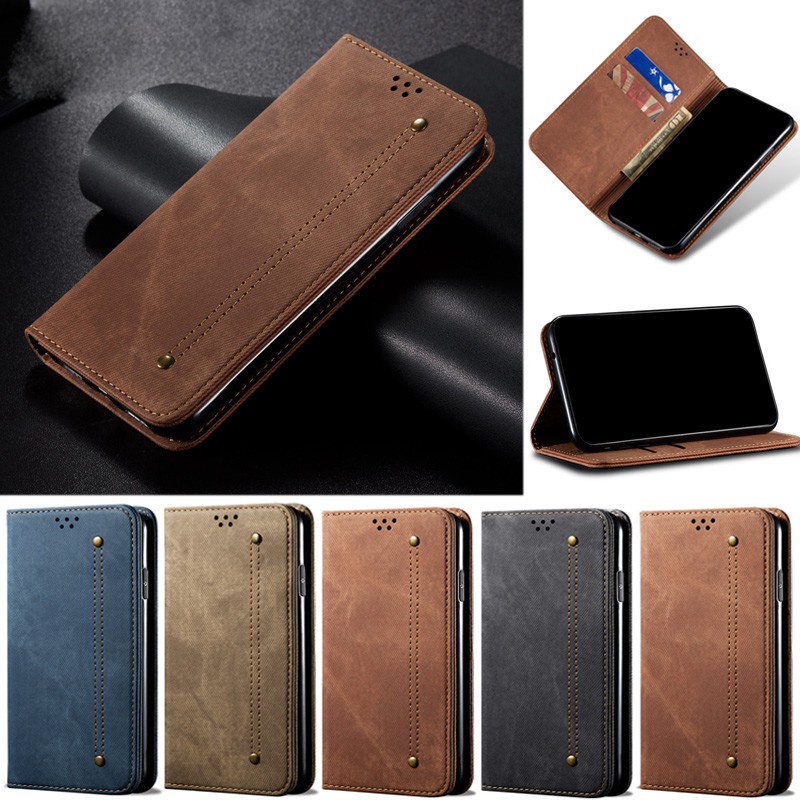 เคสโทรศัพท์หนัง PU นิ่ม ฝาพับ ลายยีนส์ พร้อมช่องใส่บัตร ตั้งได้ สไตล์เรโทร หรูหรา สําหรับ Samsung Galaxy M14 M54 A24 4G A34 A54 5G S23 Ultra S22 Ultra S23 Plus S22 Plus