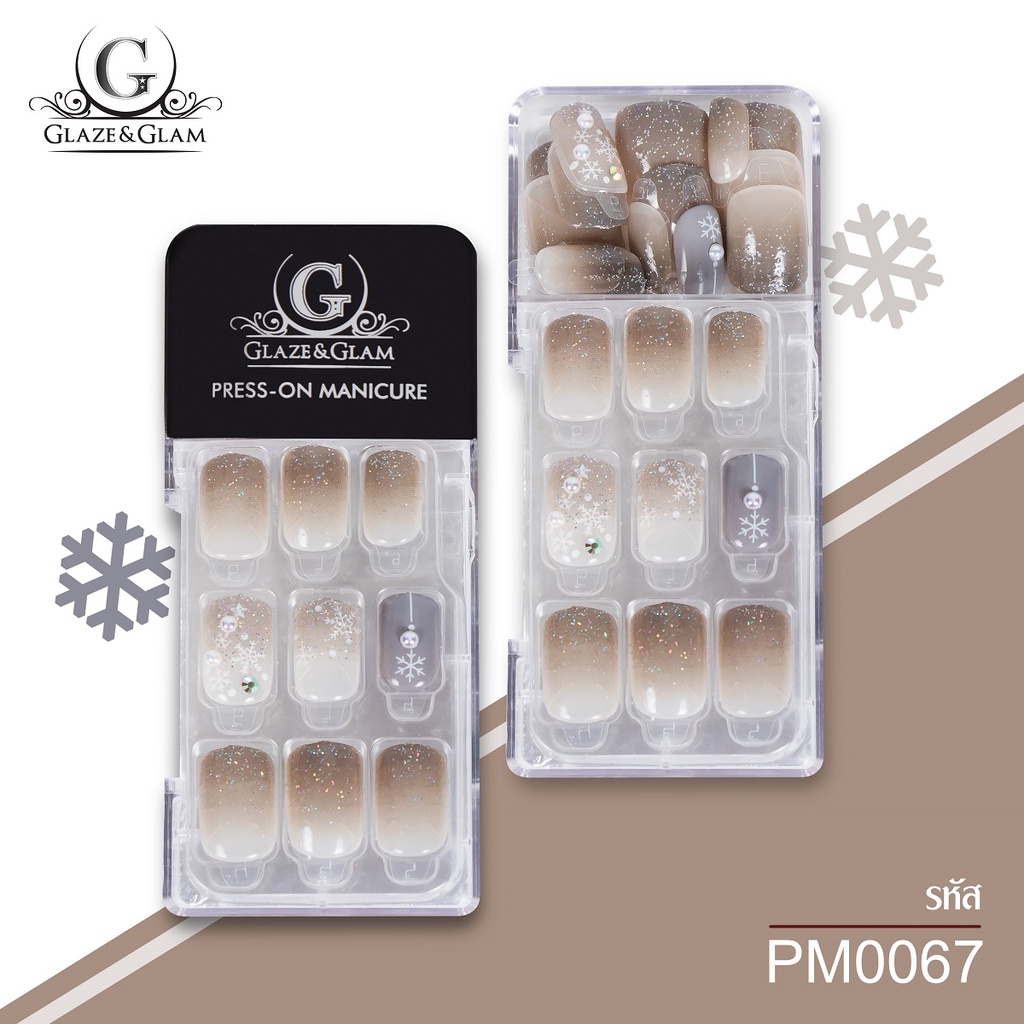 GLAZE & GLAM เล็บปลอม เล็บเจลปลอม เล็บปลอมสำเร็จรูป เล็บปลอมพร้อมเทปกาวในตัว PRESS ON NAILS / PM0067 / 30 PCS