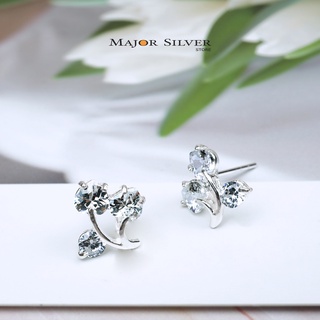 🎁 ดอกไม้ 12 มิล จับเพชร CZ / ต่างหูเงินแท้ 92.5% Swarovski สไตล์เกาหลี ต่างหูเงินแท้ 100 Major Silver  :  E-2HeR-12