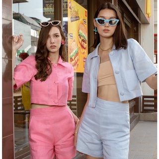 weerin jasmine top เสื้อครอป แขนสั้น เสื้อเบลาส์ เสื้อเชิ้ต ผ้าลินิน