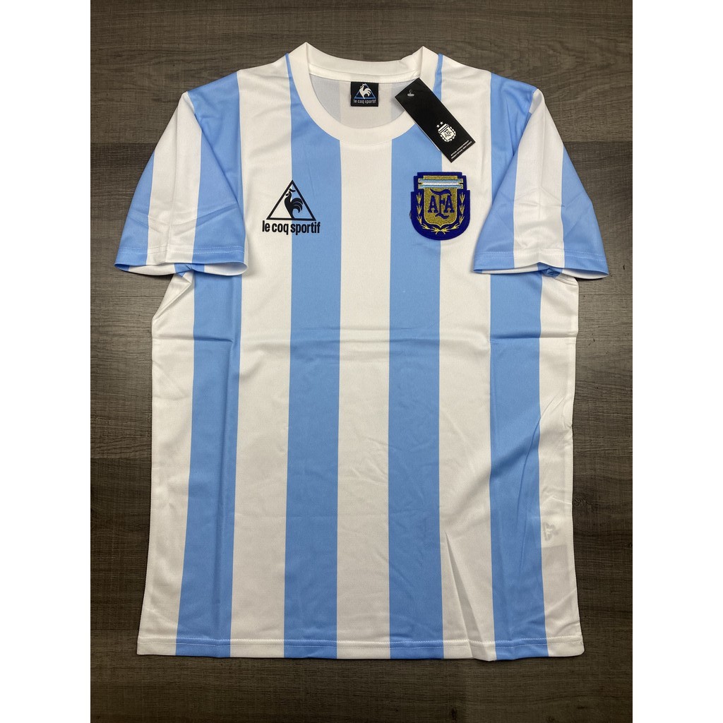 ส่งฟรี [L,ไม่มีเบอร์ชื่อ]SALE !!! เสื้อบอล ย้อนยุค ทีมชาติ อาเจนติน่า 1986 เหย้า Retro Argentina Home แชมป์บอลโลก World Cup Champions Cecat