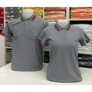 POLYGAN เสื้อโปโล สีเทาขลิบแดง