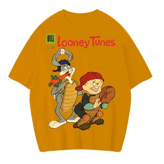 เสื้อยืดแขนสั้น พิมพ์ลาย LOONEY TUNES ELMER FUDD VINTAGE ขนาดใหญ่ สีเหลืองมัสตาร์ด