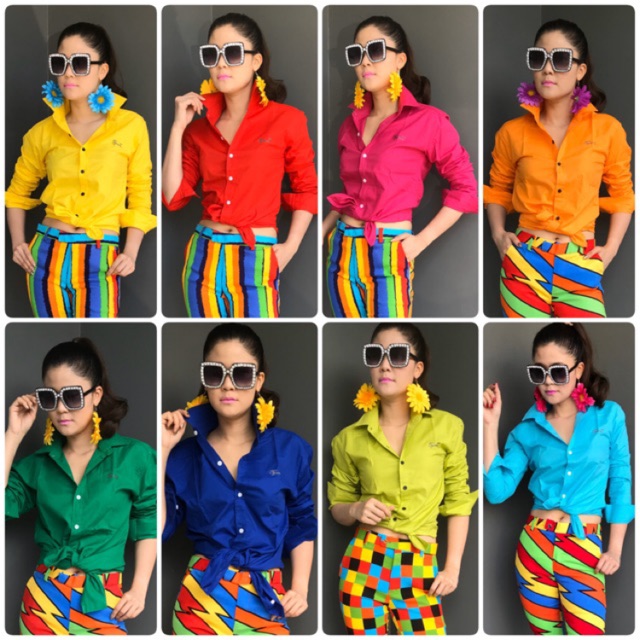 เสื้อเชิ้ตแขนยาวสีพื้น เสื้อเชิ้ตหญิง เสื้อย้อนยุค. (เฉพาะเสื้อ)