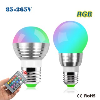 หลอดไฟแอลอีดีสลับสีได้ RGB  220 โวลท์ ขั้วเกลียวอี27 e27 พร้อมรีโมท 16 สี