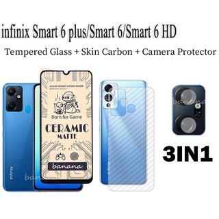 Infinix smart 6 plus กระจกนิรภัยเซรามิก ป้องกันหน้าจอ + ฟิล์มกล้อง + ฟิล์มด้านหลัง สําหรับ infinix smart 6 HD ฝ้าเซรามิค ฟิล์มนิ่ม