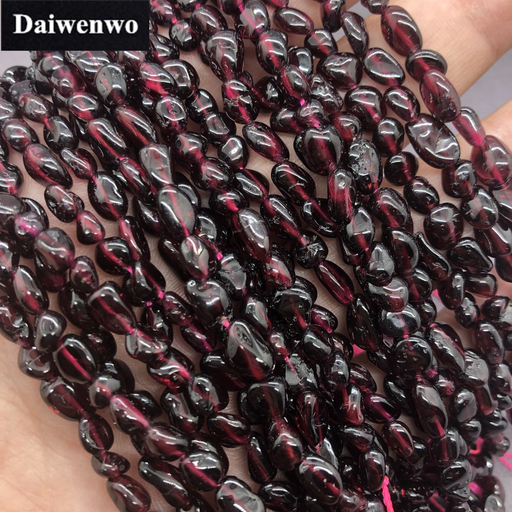 ลูกปัดโกเมน หินธรรมชาติ สีไวน์แดง แบบรูหลวม ผิวแบน สำหรับงาน DIY