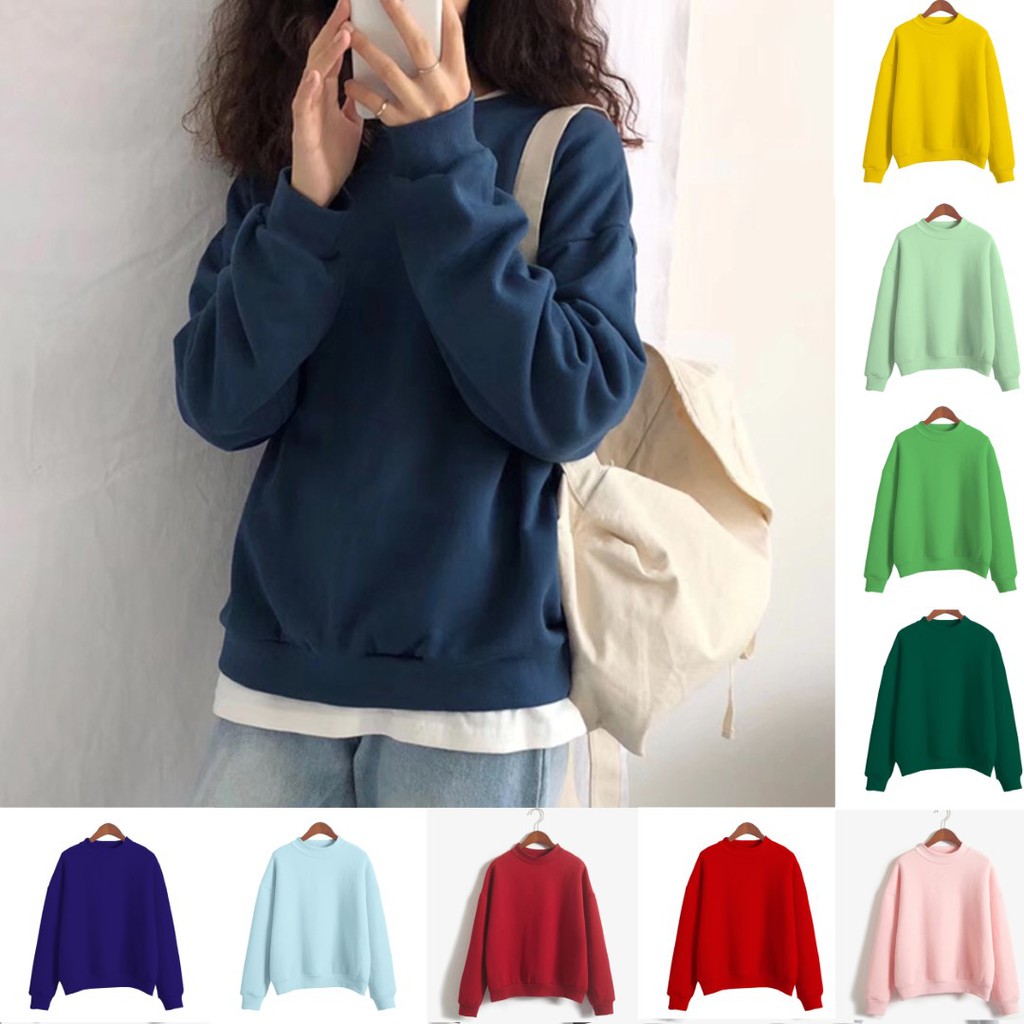Korean เสื้อกันหนาวแขนยาว ผ้าสำลีหนานุ่ม แขนจั๊มทรงโอเวอร์ไซส์ 16 สี (ชุดที่ 1)