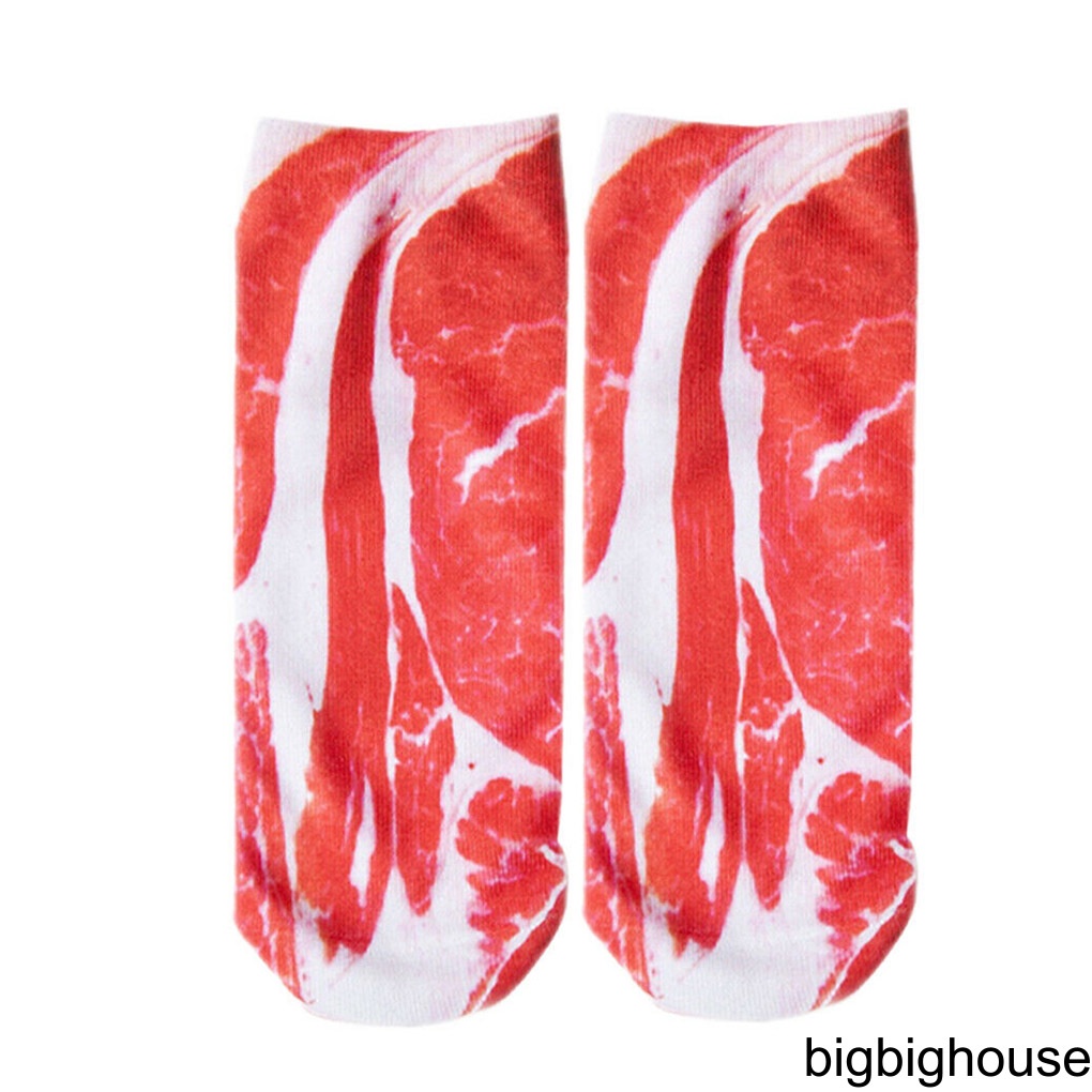 1 Pair Cotton Socks 3D Printed Meat Pattern Breathable Ankle Socks Women Men Clothing