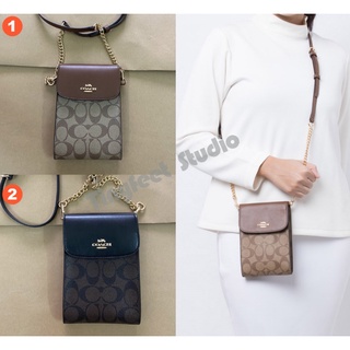 Coach 3051 Rachel Phone Crossbody Signature Canvas Women Sling Handphone Chain Bag . กระเป๋า