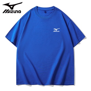 ↂ❡✿Mizuno ฤดูร้อนผ้าฝ้าย 280g แขนสั้นเสื้อยืดผู้ชายและผู้หญิงสไตล์เดียวกันหลวมเสื้อคู่สีทึบ เสื้อเสื้อยืด เสื้อขาว